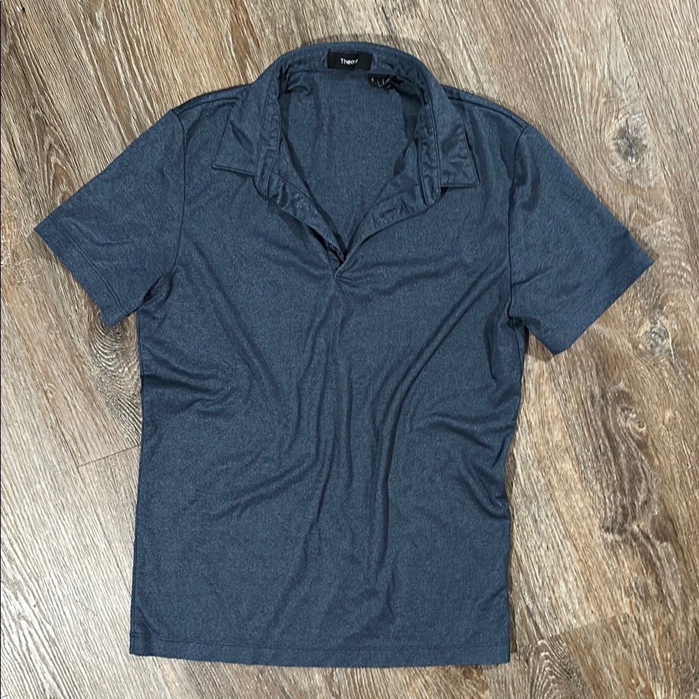 Theory Men Blue Dark Solid Polo Shirt S
